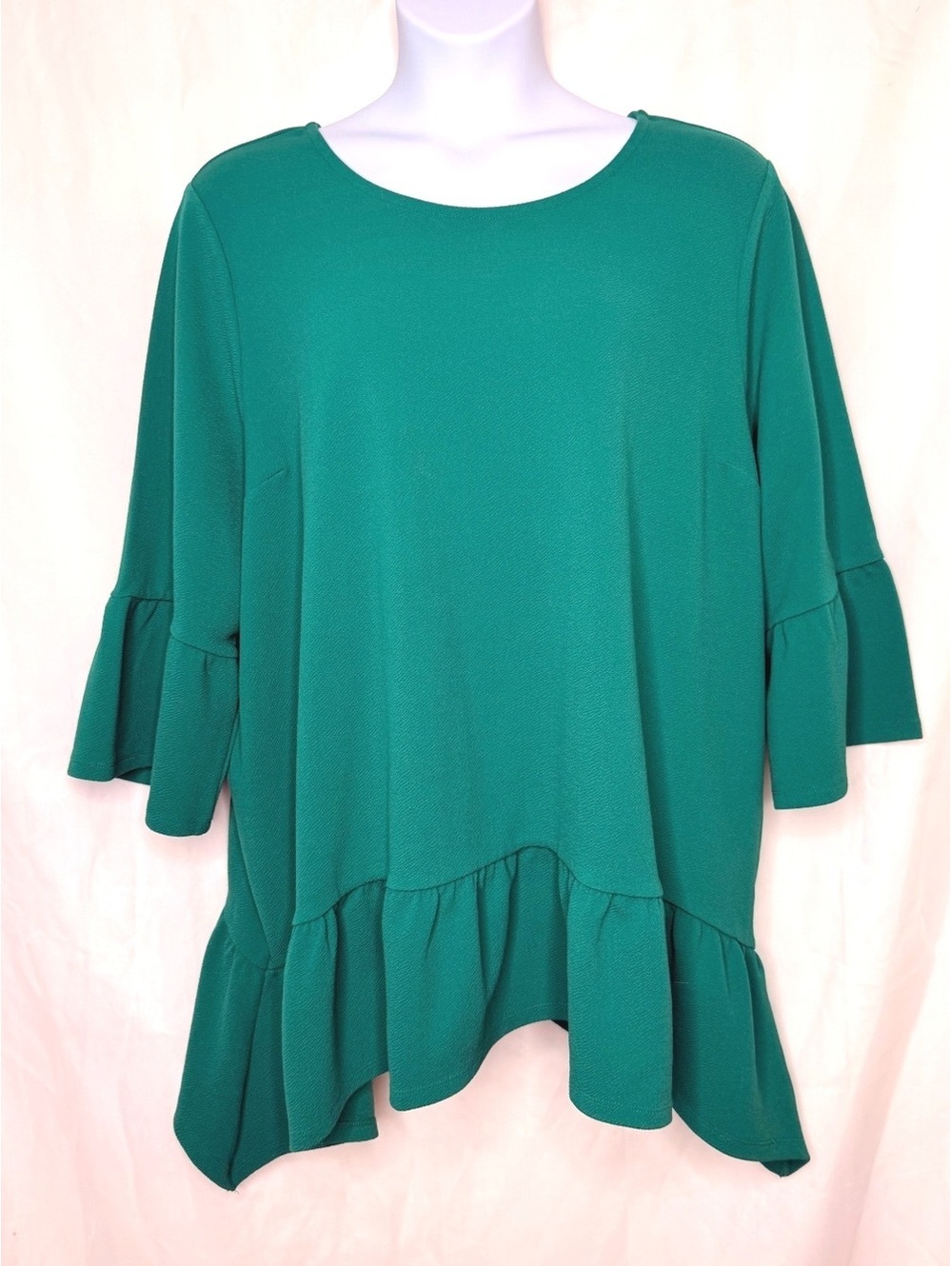 Lane Bryant Green Ruffle Hem Bell Sleeve Swing Tunic Top 26/28